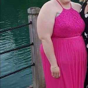 Floor length bright pink bridesmaid dress